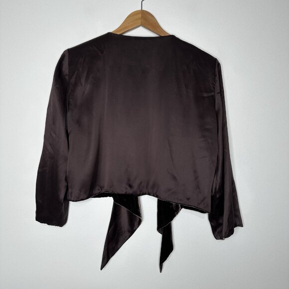 Chocolate Brown Cardigan Velvet Topper Size XL Satin Reversible - Picture 9 of 11